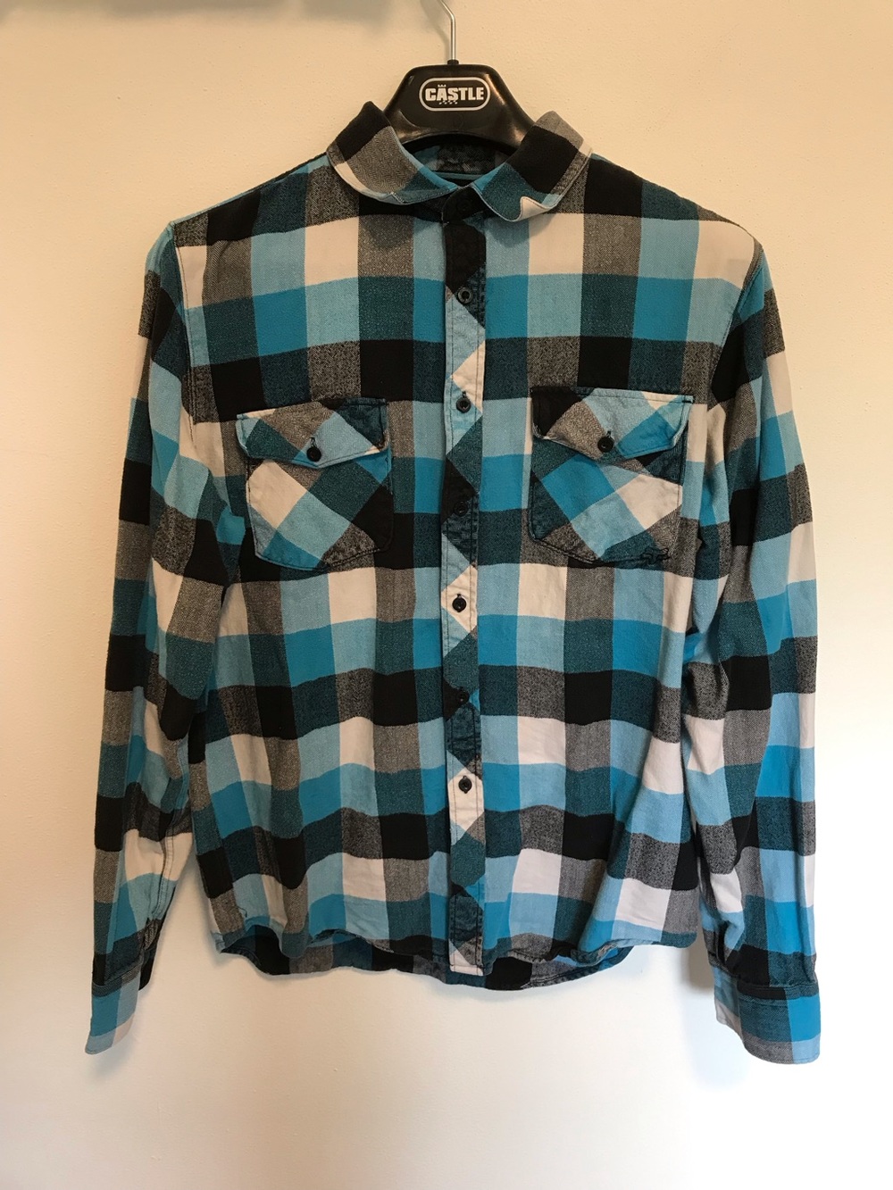 Fox Racing Motocross MX Teal Black Button Down Flannel Shirt Men’s L